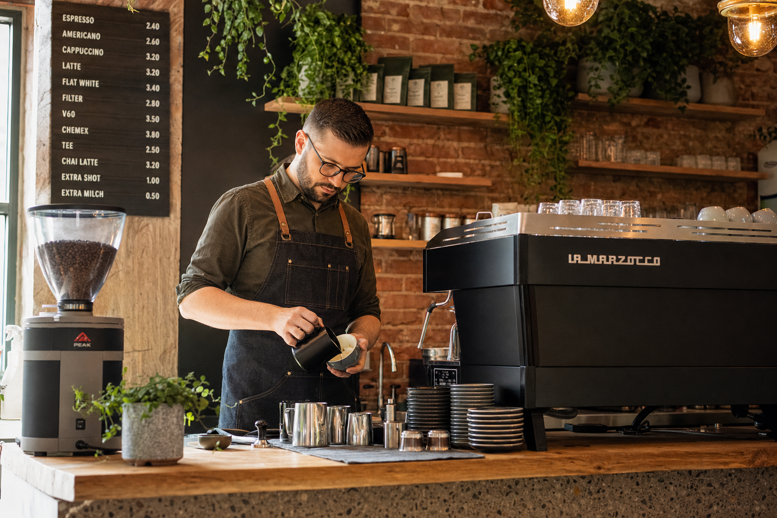 Barista bereitet Specialty Coffee in einem modernen deutschen Café zu – Café eröffnen 2026